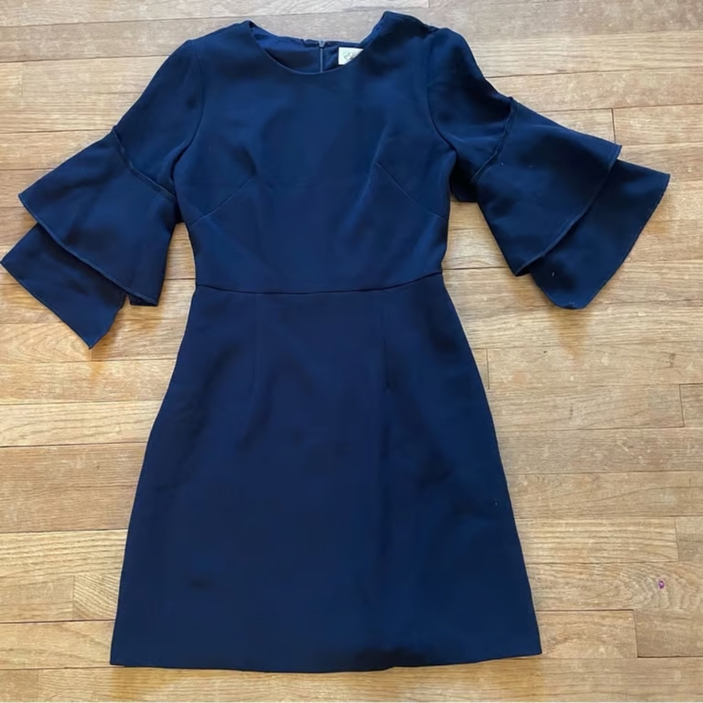Elegant Navy Blue Dress with Ruffle Sleeves